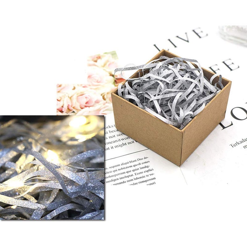 LJY Glitter Raffia Paper Shreds, 100g Crinkle Cut Filler for Gift Wrapping, Basket Filling, Wedding Decorations, Party Supplies, and DIY Crafts Shredded Confetti Strands (Glitter Silver) - Image 4